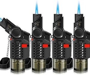 4 Pack of Torch Lighter, 30° & 45° Rotatable Windproof Jet Flame, with Safety Lock, Butane Gas Refillable Mini Jet Torch Lighters for Candle, Grill, Firework (NO Gas)