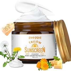 Beef Tallow Sunscreen SPF 50 For Face & Body, 2 oz Natural & Organic Grass-fed Tallow Sun Balm With Zinc, Hyaluronic Acid For Sensitive Skin, Broad Spectrum, Moisturizing, Reef Safe, No White Residue