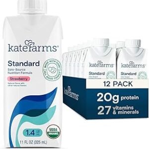 KATE FARMS Organic 1.4 High Calorie Nutrition Shake, Strawberry, 20g Protein, 27 Vitamins and Minerals, Meal Replacement, 11 oz (12 Pack)