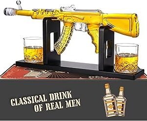 Whiskey Decanter AK47 Set with 2 Whiskey Glasses, Gifts for Fathers Day Men Dad, Unique Anniversary Birthday Gift for Him Husband, Cool Patriotic Military Presents liquor dispenser for Home Bar
