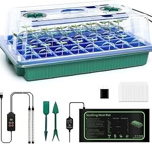 joyhalo 40 Cell Seed Starter Kit with Grow Light and Graphene Heating Mat, Reusable Seed Starter Tray with Higher 4.7”Humidity Domes, Garden Plant Germination Station