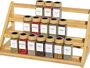 Bamboo Tiered Spice Rack, for Countertop Spice Organizer for Pantry Spice Shelf Organizer Kitchen Spices Rack