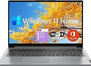 Lenovo IdeaPad 1 Student Laptop, 15.6" FHD Display, Intel Dual Core Processor, 12GB RAM, 512GB SSD + 128GB eMMC, 1 Year Office 365, Wi-Fi 6, Webcam, Bluetooth, SD Card Reader, Windows 11 Home, Grey