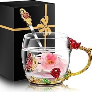 Women Glass Tea Coffee Pretty Cup Set Cute Mug Christmas Xmas Birthday Gift Ideas Female Boss Teacher End of Year Nurse Best Friend Soul Bestie Unique Appreciation Co Worker Seniors Elderly Adult