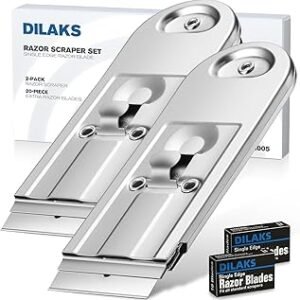 2-Pack Razor Scraper, All Metal Heavy Duty Razor Blade Scraper with Extra 20-Piece Blades