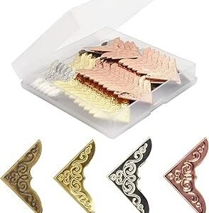 80-Piece Metal Book Corners - Small Iron Corner Protectors for Scrapbook, Photo Album, Diary Covers - Gold, Silver, Rose Gold, Antique Bronze