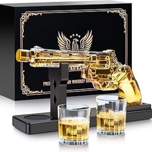 Whiskey Gun Decanter Sets for Men, Liquor Decanter Set with Two Shot Glasses, Cool Birthday Anniversary Stuff Gifts for Him, Dispenser for Liquor Vodka
