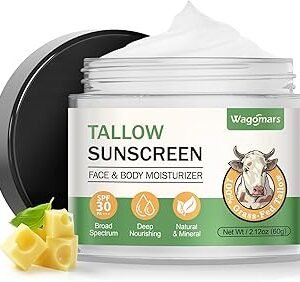 Tallow Sunscreen SPF 30 - Non-Toxic Natural Mineral Sunscreen with Zinc Oxide & Beef Tallow - Organic Reef Safe Sunblock for Face & Body - Moisturizing for All Skin Types (Sport & Daily Use)