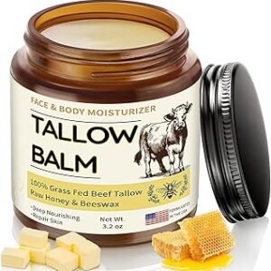 Veakoo Beef Tallow for Skin, Organic Whipped Tallow and Honey Balm, Grass Fed Beef Tallow Face Moisturizer, Natural Tallow Skin Care Cream Body Butter, Nourish and Soothe Dry Skin
