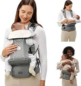 Bc Babycare Hexa Effortless Baby Carrier with Hip Seat - Ergonomic Toddler Carrier (8-33 lbs), Adjustable Slide Lock & Knob, Hip-Healthy Design for Parent's Back Relief, Gray