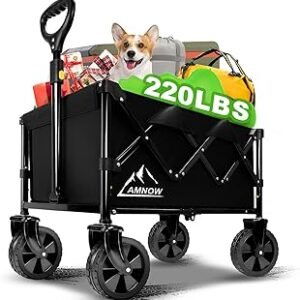 Collapsible Wagon Cart with Wheels Foldable, Folding Wagons Carts with Silent Universal Wheels, Large Grocery Cart On Wheels, Heavy Duty Utility for Shopping Beach Sports Fishing Camping, Black