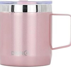 Drinco 16 oz Coffee Mug, Vacuum Insulated Camping Mug with Lid, Double Wall Stainless Steel Travel Mug Insulated Tumblers Coffee Mugs Coffee Cups Tea Cup (14oz Bling Rose Gold)