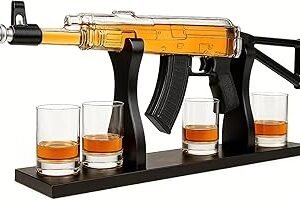 Gifts for Men Dad, AK Whiskey Decanter Set for Men - Gun Decanter, Detachable Magazine & 4 Bullet Shot Glasses, Liquor Dispenser Bar, Cool Anniversary Birthday Military Drinking Present Gift Ideas