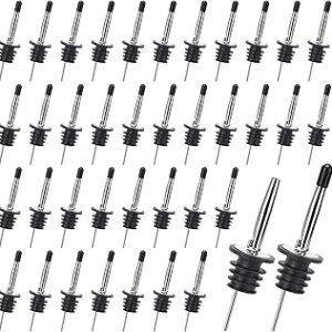 100 Pack Liquor Pour Spout, Stainless Steel Liquor Bottle Pourers for Alcohol, Olive Oil, Liquor Pourers with Dust Caps, Home Bar Bartender Accessories