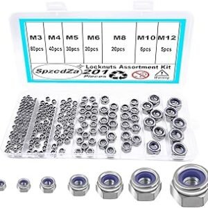 201pcs Locknuts Assortment Kit,M3 M4 M5 M6 M8 M10 M12 Metric Nylon Insert Lock Nuts Set,304 Stainless Steel Lock Nuts