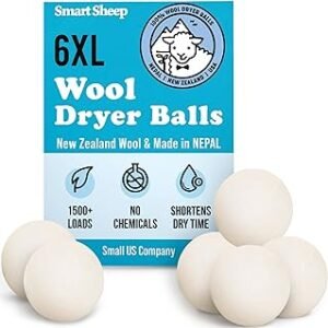 Smart Sheep Wool Dryer Balls - 6-Pack - XL Premium Natural Fabric Softener Award-Winning - Wool Balls Replaces Dryer Sheets - Wool Balls for Dryer - Laundry Balls for Dryer