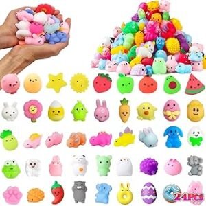 24Pcs Prefilled Easter Eggs with Animal Mochi Squishy Stress Relief , Kawaii Easter Basket Stuffers, Party Favors, Classroom Prizes (Multicolor 24Pcs)