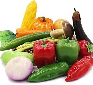 Tuxiaobu 17 Pcs Artificial Vegetables, Fake Vegetables Lifelike Faux Pepper Potato Pumpkin Tomato Carrot Onion Mushroom Eggplant Cucumber Asparagus Decorations for Home Kitchen Festival Christmas