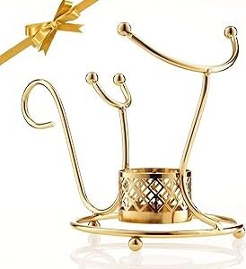 Brandy Warmer Stand Set in Stunning Gold - Cognac Brandy Snifter Warmer Heater with Tea Light Holder and Metal Stand