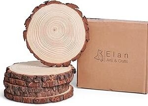 Elan Wood Slices 9.5-10.5 Inch Diameter 6 Pcs, Unfinished Natural Wood Slices for Centerpieces, Wooden Discs for Crafts, Wooden Circles for Crafts