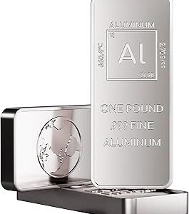 One Bar of 1 Pound (lb) Aluminum Bar Bullion Paperweight with Element Design | .999 Pure Made in USA by Unique Metals