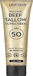 Beef Tallow Sunscreen for Face: SPF 50 Non Toxic Zinc Oxide Sunblock, Non-Greasy Fragrance-Free Formula All Skin Types 2 OZ