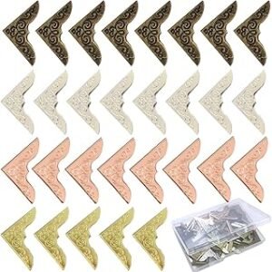 80PCS Book Corner Protectors Metal,Retro Book Corner Protectors，4 Colors，Used for Corner Protectors Decoration of Scrapbook, Photo Album, Notebook, Folder (with Storage Box)