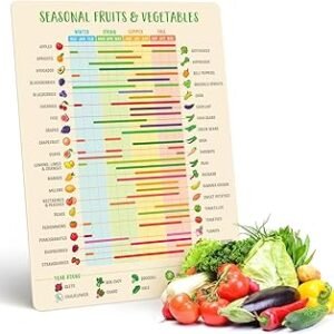 Fruit & Vegetable Seasonality Guide Fridge Magnet - Easy to Follow Seasonal Produce Calendar - Guide for Always Fresh Vegetables & Fruit Magnets - Seasonal Fruit & Veg Eating Calendar