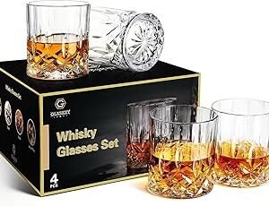 Whiskey Glasses Set of 4,Rock Glasses,11 oz Lead-Free Crystal Bourbon Glass,Old Fashioned Glass for Bourbon,Cognac,Irish Whisky,Personalised Whisky Glass Gift Set for Men,Dad,Brother
