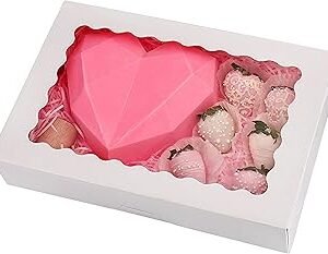 30-Pack Bakery Boxes with Window, 12" x 8" x 2.5", Cookie Boxes, Auto-Popup Treat Boxes for Pies, Muffins, Donuts and Pastries (White)