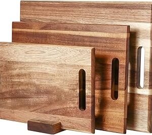 3-piece Acacia Wood Cutting Board Set for Kitchen, Large Wooden Cutting Board Set with Handle, Thick Chopping Board, Butcher Block Wooden Trays for Meat, Fruit Vegetable and Cheese