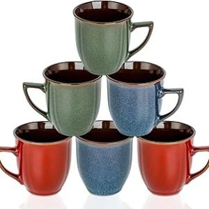 Ceramic Mugs 14 Oz,Mugs Set for Men Women, Ceramic Mugs Set with Large Handle for Coffee Tea Milk Cocoa, Coffee Cups Set of 6 Gift for Dad Mom,Easy to Clean & Hold, Microwave Safe.