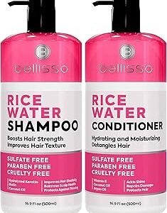 Rice Water Shampoo and Conditioner Set - Sulfate Free for Thin and Fine Hair - Fuller, Thickening Formula for Women and Men - With Strengthening Saw Palmetto - Anti Thinning, Volumizing for Thick Hair