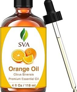 SVA Orange Essential Oil – 4 Fl Oz – 100% Natural Orange Oil - for Diffuser, Hair Care, Face, Skin Care, Aromatherapy, Scalp and Body Massage, Soap and Candle Making - with Dropper
