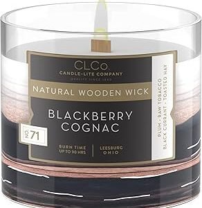 CLCo. by Candle-Lite Company Scented Candles, BlackBerry Cognac Fragrance, One 14 oz. Single Wooden Wick Aromatherapy Candle with 90 Hours of Burn Time, White Color