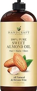 Handcraft Blends Sweet Almond Oil - 16 Fl Oz - 100% Pure and Natural - Premium Grade Carrier Oil for Skin and Hair - Hair and Body - Massage - Hexane-Free