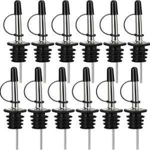 12/24/48/100 Pack Liquor Pour Spout, Stainless Steel Classic Bottle Pourers with Rubber Dust Cap, Speed Wine Bottle Pourer for Liquor Bottle, Oil Bottles(12 Pack)