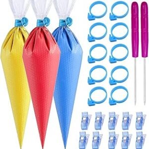 122Pieces Tipless Piping Bags - 100pcs Disposable Piping Pastry Bag for Royal Icing/Cookies Decorating - 10 Pastry Bag Ties,10 Clips &2 Scriber Needle - Best Cookie/Cake Decorating Tools (14 inch)