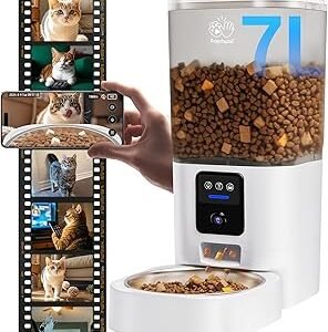 Automatic Cat Feeder with 2K Camera: 5G WiFi Automatic Dog Feeder with Night Vision, Auto Cat Food Dispenser with 7L Large Pet Food Storage Container for Multiple Pet,Detachable for Easy Clean -29 Cup