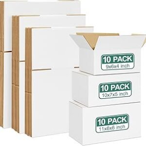 Eupako 30 Pack Small Shipping Boxes Assorted Sizes, White Corrugated Box Mailers, 9x6x4 & 10x7x5 & 11x6x6, 10 PCS Each, Cardboard Boxes for Packaging Small Business, Mailing