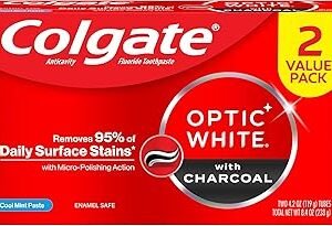 Optic White Charcoal Whitening Toothpaste, Cool Mint, Enamel-Safe with Fluoride, 2 Pack 4.2oz Tubes