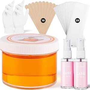 Sugar Wax Kit for Hair Removal: 300g/10.6oz Organic Sugaring Wax for Face Body Legs Bikini Back - with Large Strips and Sticks, Care Oils, Gloves