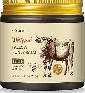 Beef Tallow for Skin 4oz, Whipped Beef Tallow and Manuka Honey Balm, Beef Tallow for Face and Body, Unscented Skin Care for Dry and Sensitive Skin, Natural Tallow Balm for Hydration and Nourishment