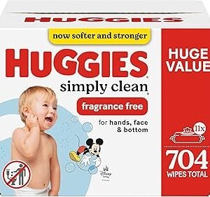 Huggies Simply Clean Unscented Baby Diaper Wipes, 11 Flip-Top Packs (704 Wipes Total), Packaging May Vary