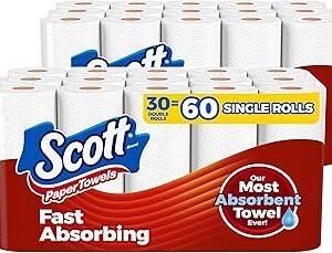 Scott Paper Towels, Choose-A-Sheet, 30 Double Rolls (2 Packs of 15) = 60 Regular Rolls (100 Sheets Per Roll)
