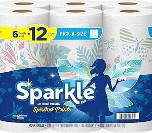 Sparkle Pick-A-Size Paper Towels, Spirited Prints, 6 Double Rolls = 12 Regular Rolls, Everyday Value Paper Towel With Full And Half Sheets