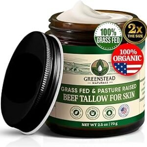 Organic Beef Tallow for Skin – Whipped Tallow Balm for Skin Face and Body with Jojoba Oil and Cocoa Butter – Unscented and Herb-Infused – 4 oz, 2.5fl oz