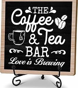 Coffee & Tea Bar Decor Signs Coffee Table Decor, Coffee and Tea Station Accessories, Coffee Themed Gifts Wood Desk Decor (H26)