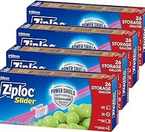 Ziploc Gallon Food Storage Slider Bags, Power Shield Technology for More Durability, 104 Bags Total
