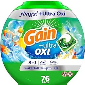 Gain flings Ultra Oxi Laundry Detergent Pacs 3-in-1 HE Compatible, Waterfall Delight Scent, 76 Count